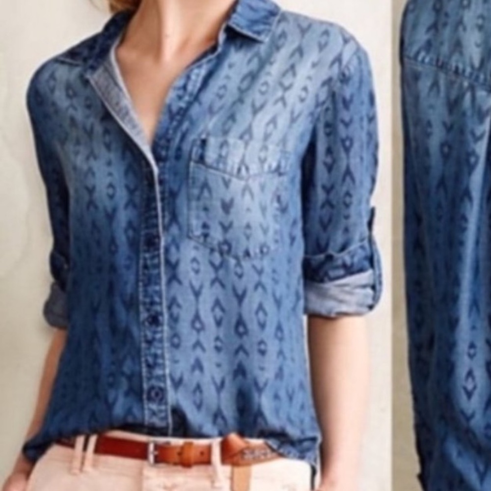 Cloth & Stone Chambray Tencel Button Down Shirt with Split Back